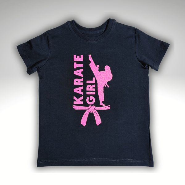 Футболка дитяча KARATE GIRL, чорно-рожева, з блискітками, розмір S 14507737 фото