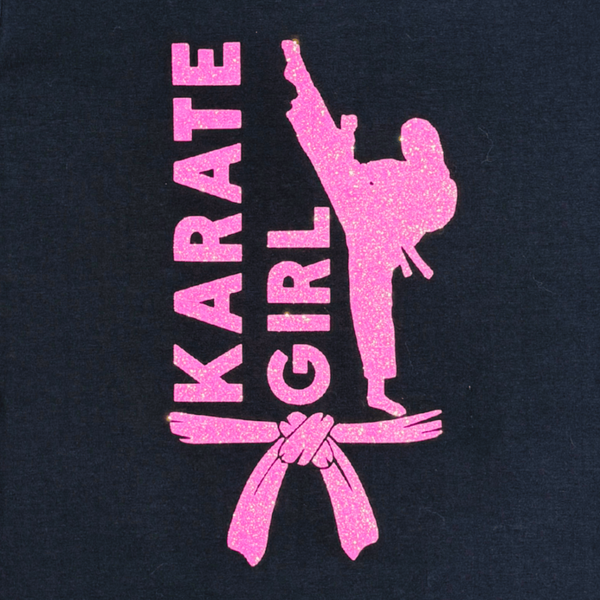 Футболка дитяча KARATE GIRL, чорно-рожева, з блискітками, розмір M 14507737 фото